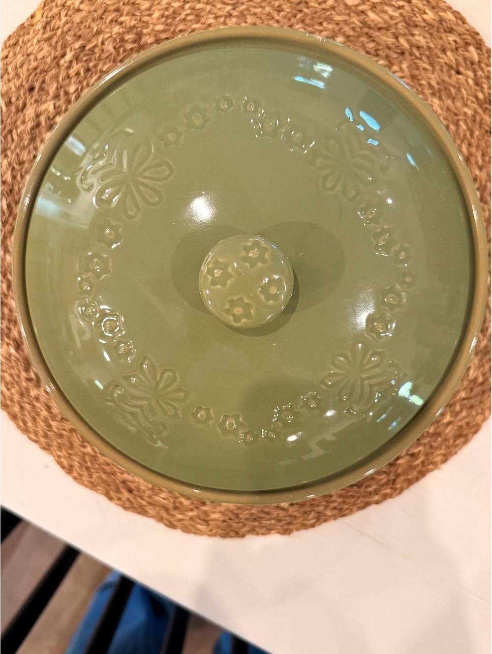 Temp-Tations Colonial Lace Green Ceramic Casserole Dish with Lid